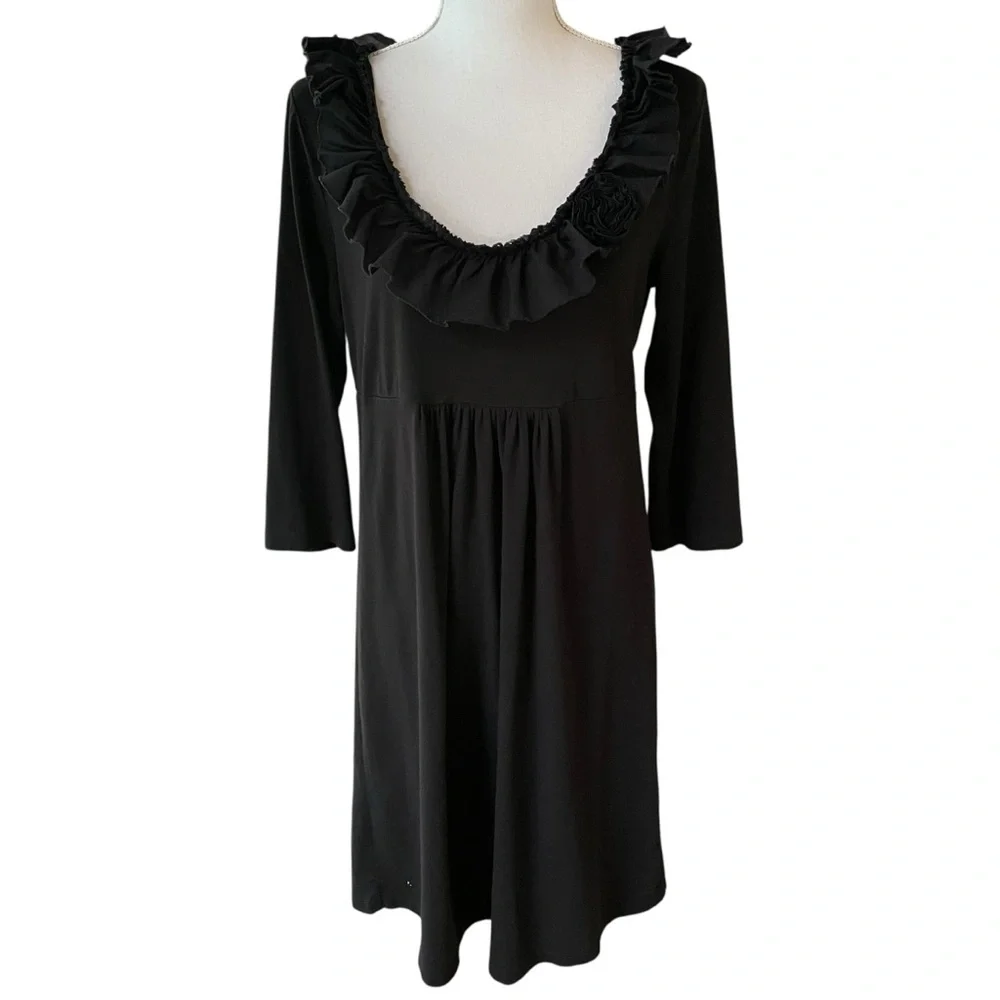 J. Crew Black Long Sleeve Ruffle Dress.  Size L